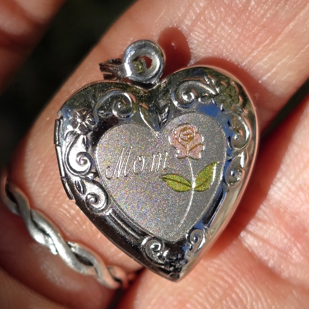 Solid Sterling Silver 925 Heart Mom Engraved Lock… - image 6